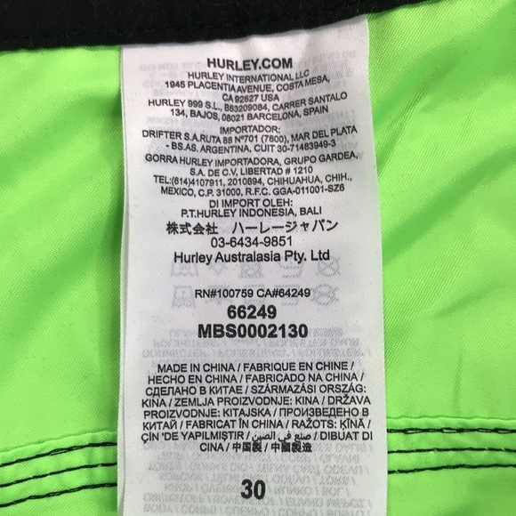 Hurley One & Only Neon Green Boardshorts 22" Size 30 New - Picture 4 of 6